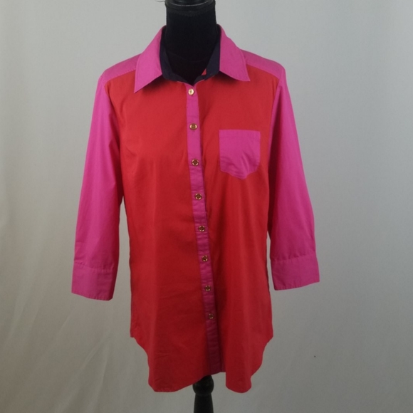 Soft Surroundings M color block button up blouse - Picture 1 of 6